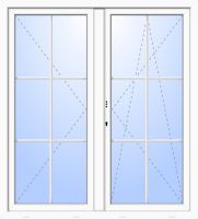 Außenansicht 2-flügelige Balkontür mit 6 Sprossen Stulp Dr-Dr-Ki Weiß abschließbar