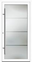 Außenansicht Glashaustür Aluminium Satinato mit Klarglasstreifen Weiß