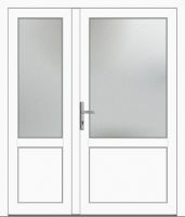 Außenansicht zweiflügelige Nebeneingangstür asymmetrisch Weiß