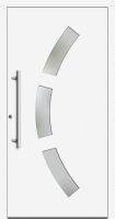 Außenansicht Kunststoff-Aluminium Haustür mit Edelstahl-Applikationen Weiß
