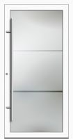 Außenansicht Glashaustür Aluminium Satinato mit Klarglasstreifen Weiß