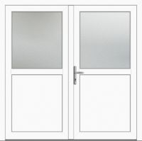 Außenansicht zweiflügelige Nebeneingangstür symmetrisch Weiß