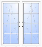 Außenansicht 2-flügelige Balkontür 8 Sprossen mit Pfosten Dr-Ki Weiß abschließbar