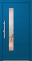 Außenansicht Holz Haustür mit Glas Brillantblau