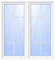 Außenansicht 2-flügelige Balkontür 8 Sprossen mit Pfosten Dr-Ki Weiß