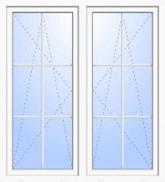 Außenansicht 2-flügelige Balkontür 6 Sprossen mit Pfosten Dr-Ki Weiß