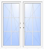 Außenansicht 2-flügelige Balkontür 6 Sprossen mit Pfosten Dr-Ki Weiß abschließbar