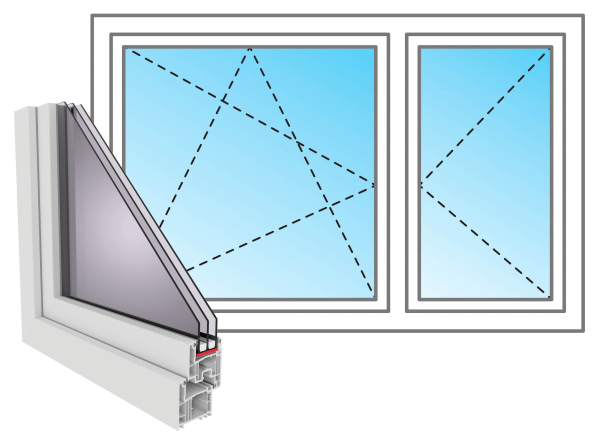 PVC Fenster G74 innen öffnend Din links: Linker Flügel dreh