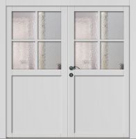 Außenansicht Holz Nebeneingangstür zweiflügelige mit Sprossenfenster Weiß