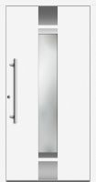 Außenansicht Kunststoff-Aluminium Haustür mit Edelstahl-Applikationen Weiß