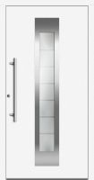 Außenansicht Kunststoff-Aluminium Haustür mit Edelstahl-Applikationen Weiß