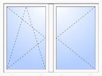 Außenansicht 2-flügeliges Fenster 71 mm Weiß Dreh (Li) / Dreh-Kipp (Re) Stulp