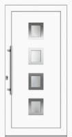 Außenansicht Kunststoff Haustür mit quadratischen Glasflächen Weiß