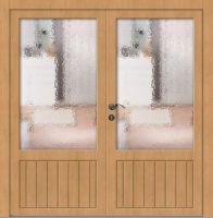 Außenansicht Holz Nebeneingangstür zweiflügelige mit Sprossenfenster Klarlack