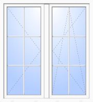 Außenansicht 2-flügelige Balkontür mit 6 Sprossen Stulp Dr-Dr-Ki Weiß