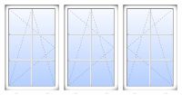 Außenansicht 3- flügeliges Fenster 6 Sprossen mit Pfosten Dr-Ki Weiß