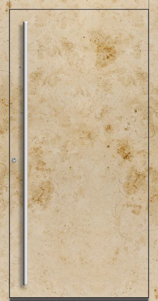 Außenansicht Aluminium-Stein-Tür Jura Marmor innen öffnend DIN links