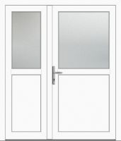 Außenansicht zweiflügelige Nebeneingangstür asymmetrisch Weiß