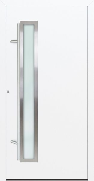 Außenansicht Aluminium Haustür mit Edelstahl Stoßgriff Weiß