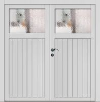 Außenansicht Holz Nebeneingangstür zweiflügelige mit Glas Weiß