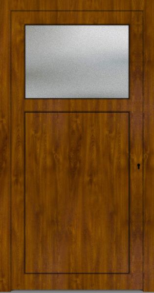 Außenansicht Kunststoff Nebeneingangstür mit 1/3 Glas Golden Oak innen öffnend DIN rechts