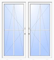 Außenansicht 2-flügelige Balkontür 4 Sprossen mit Pfosten Dr-Ki Weiß abschließbar