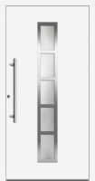 Außenansicht Kunststoff-Aluminium Haustür mit Edelstahl-Applikationen Weiß