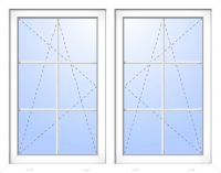 Außenansicht Doppelfenster mit 6 Sprossen mit Pfosten Dr-Ki Weiß