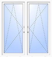 Außenansicht 2-flügelige Balkontür mit Pfosten Dr-Ki Weiß abschließbar