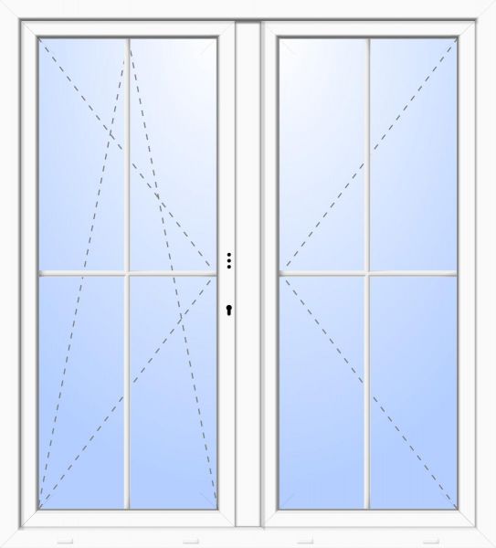 Außenansicht 2-flügelige Balkontür mit 4 Sprossen Stulp Dr-Ki-Dr Weiß abschließbar
