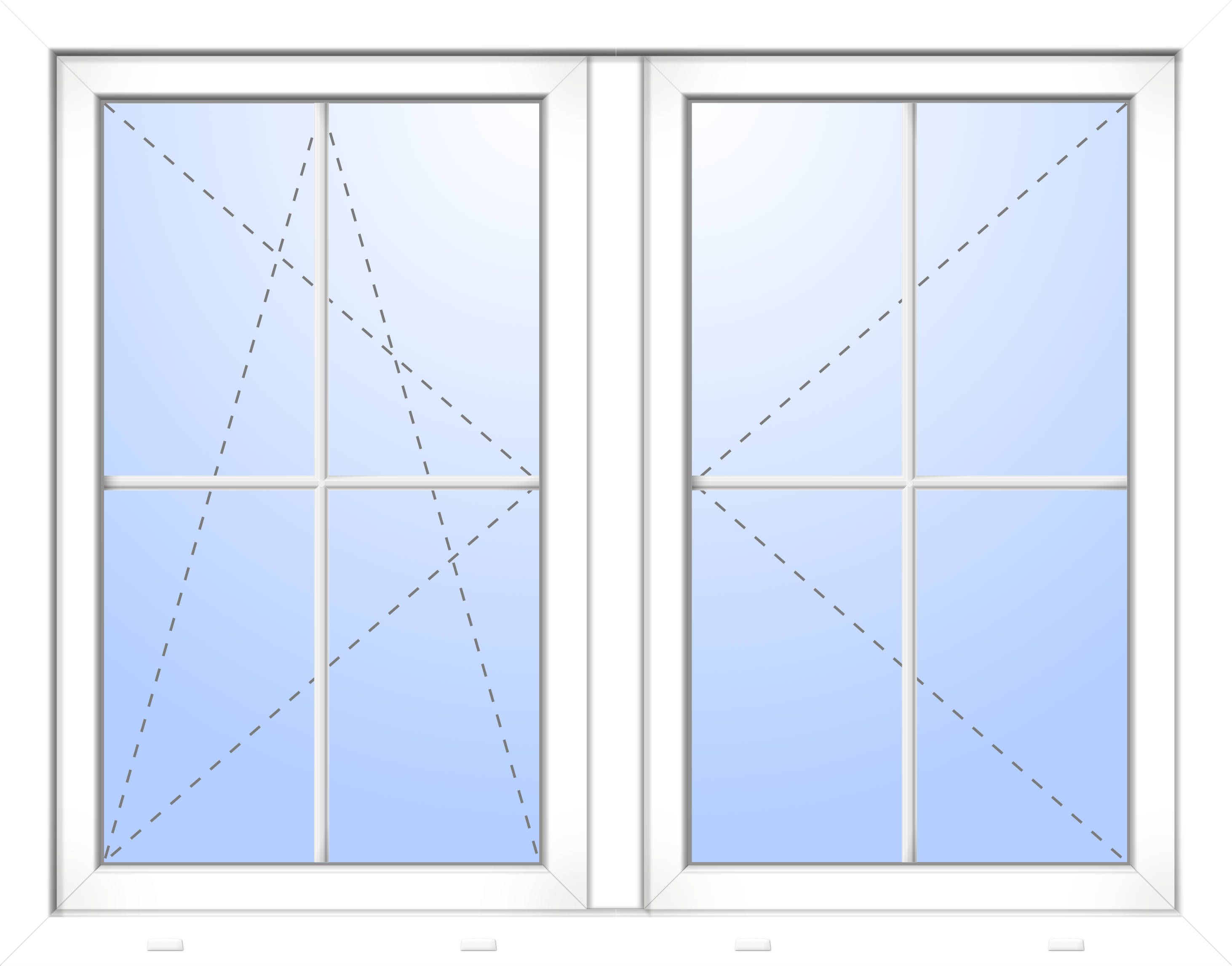 PVC Sprossenfenster PEPE symmetrisch 3-fach Verglasung 4 Sprossenfelder