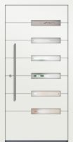 Außenansicht Aluminium Haustür mit Satinatoglas (Milchglas) mit Klarglasstreifen Reinweiß