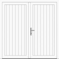 Außenansicht Doppeltür Nebeneingangstür symmetrisch genutet Weiß
