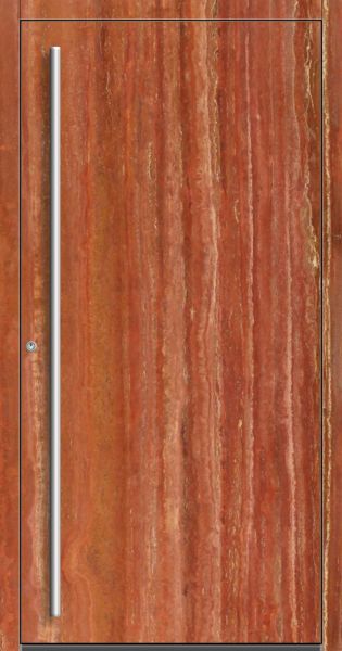 Außenansicht Aluminium-Stein-Tür Travertino Rosso innen öffnend DIN links